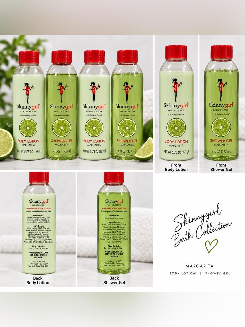 🍋🟩 Skinnygirl by Bethenny Frankel Margarita 4pc Body Lotion & Shower Gel Set
